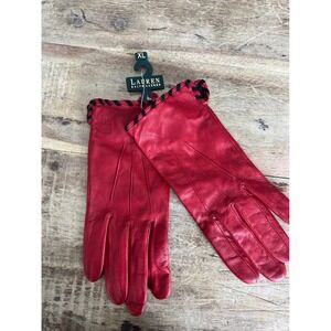 NWT Ralph Lauren Red Leather Gloves Suede Trim Size XL